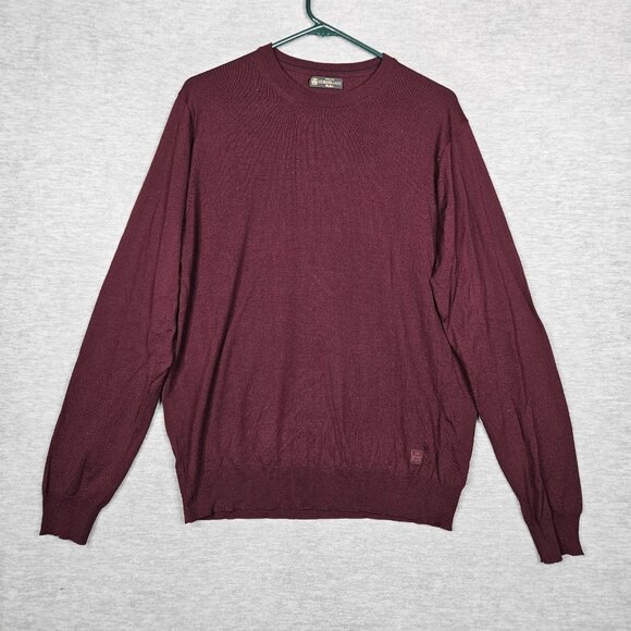 Corneliani Virgin Wool Burgundy V-neck Logo Sweater Men's Size 52 - Picture 1 of 10